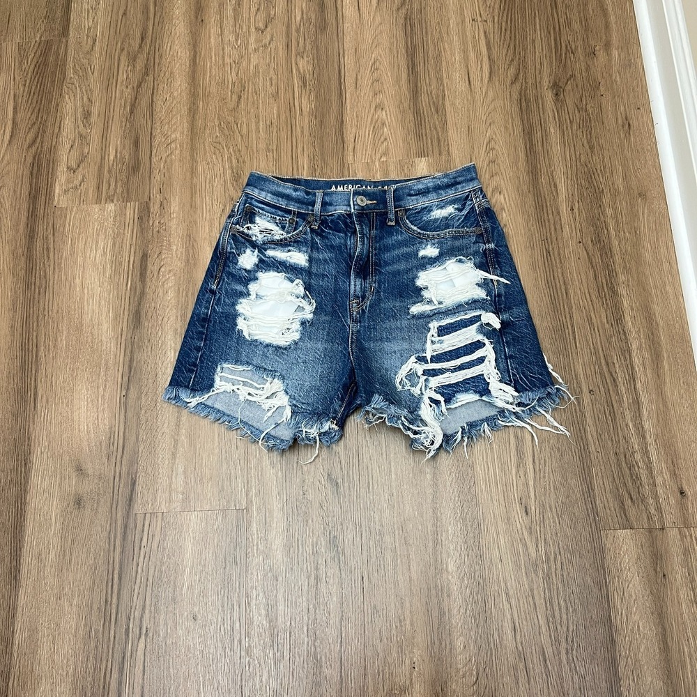 American Eagle 90s Boyfriend Distressed Denim Shorts Size 2 Frayed Festival Y2K